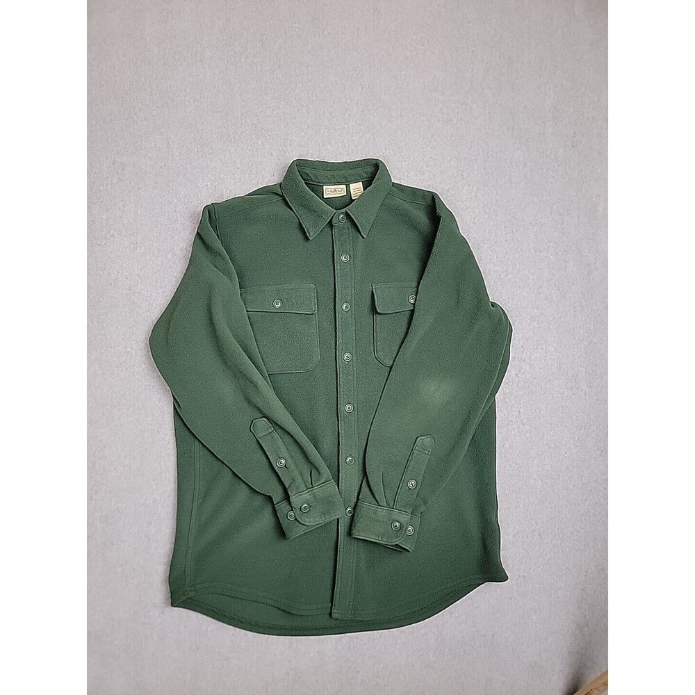 LL Bean Fleece Button Downy Women Medium Green Long Sleeve Shacket Lightweight